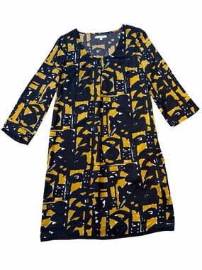 Madewell Eliot Silk Shift Dress in Black and  Yellow Print